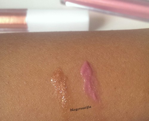 Shimmer Lip Gloss, swiped on - Left: Believe, and Right: Fantasize.